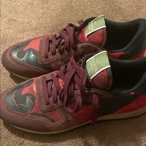 Valentino Men's Burgundy and Black Camouflage Sneakers